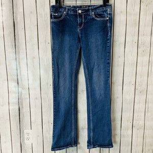 Womens Premier Rue 21 Rhinestone Denim Blue Jeans Slim Boot Cut 7/8R W 30 L 33